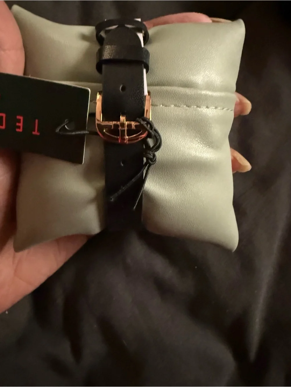 Ted Baker Rose Gold Square Dial with Black Leather Strap